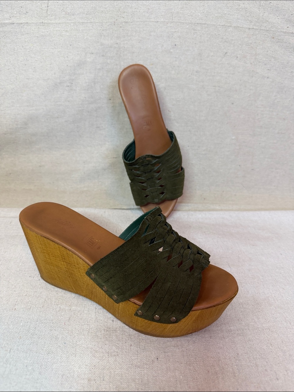 Seychelles Olive Green Woven Suede Platform Wedges